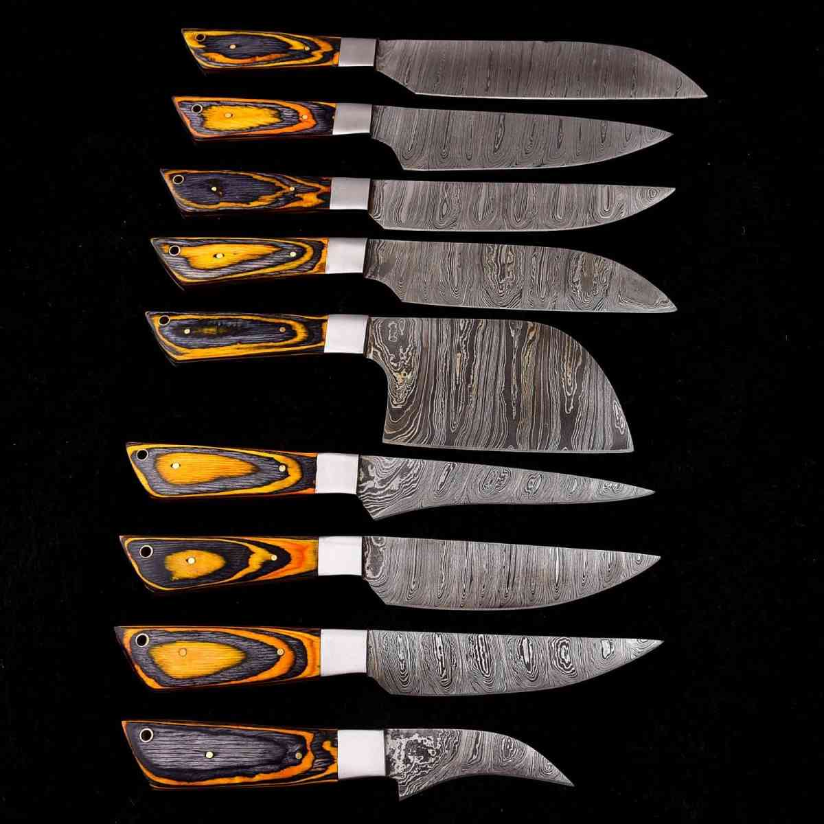 handmade damscus steel chef set 9pcs with leather case