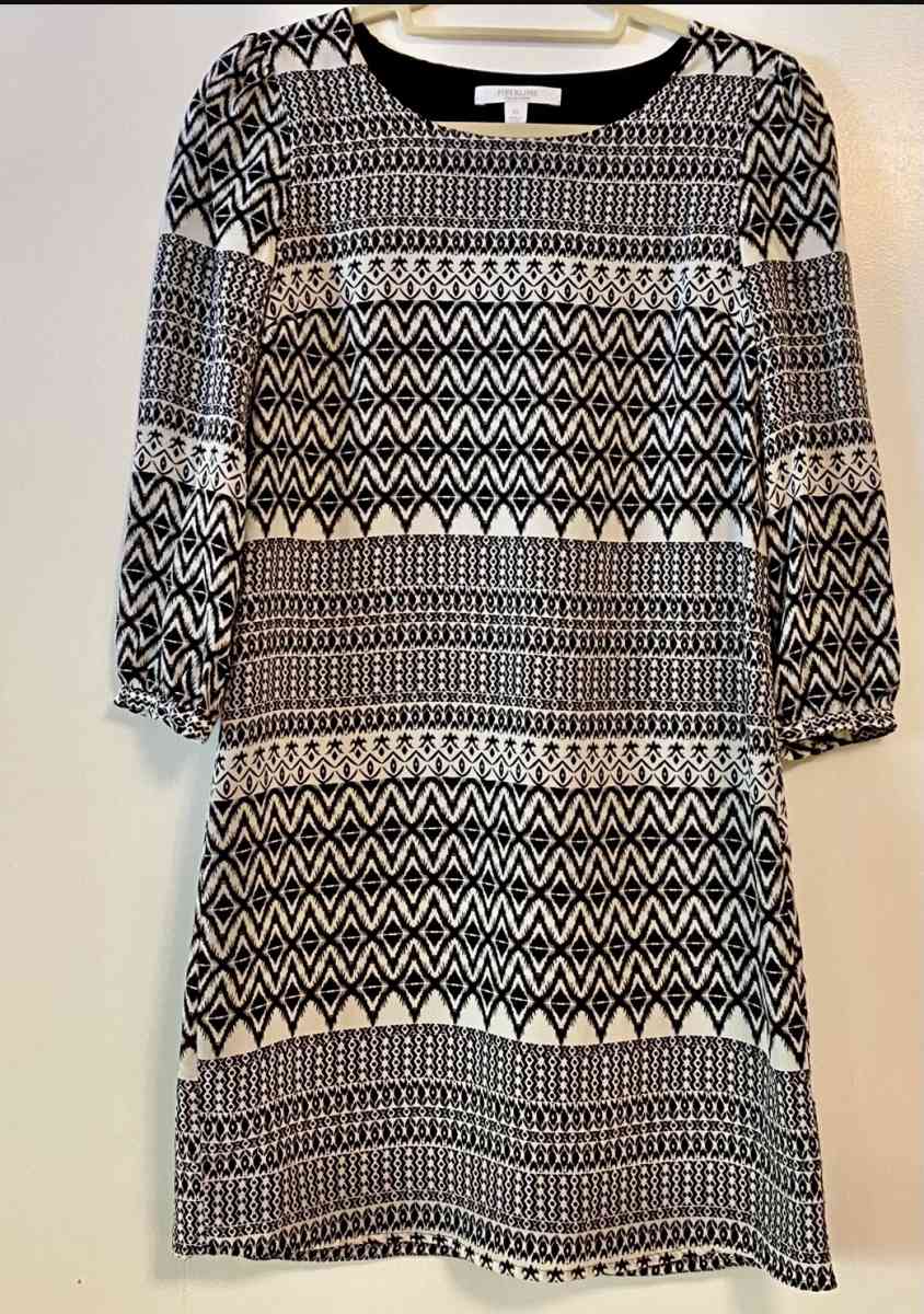 Ikat Print Black and White Shift Dress