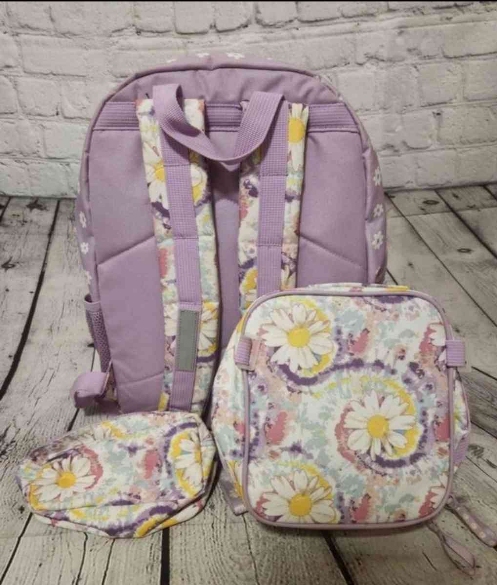 Girls Wonder Nation Purple and Flowers Backpack Set