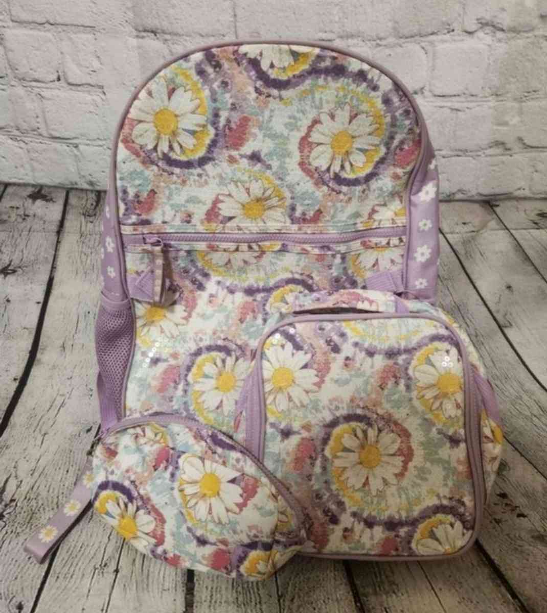 Girls Wonder Nation Purple and Flowers Backpack Set