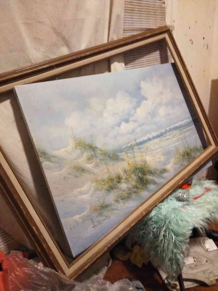 oriangle painting of beach signed