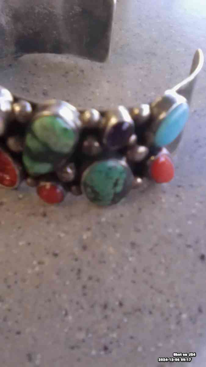Navajo Sterling silver cuff turquoise jade a opal
