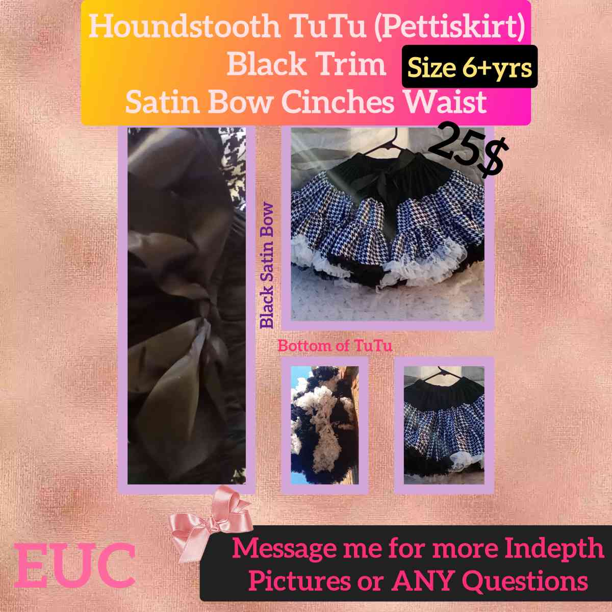 6yrs Houndstooth TuTu Pettiskirt EUC Button Cinchers