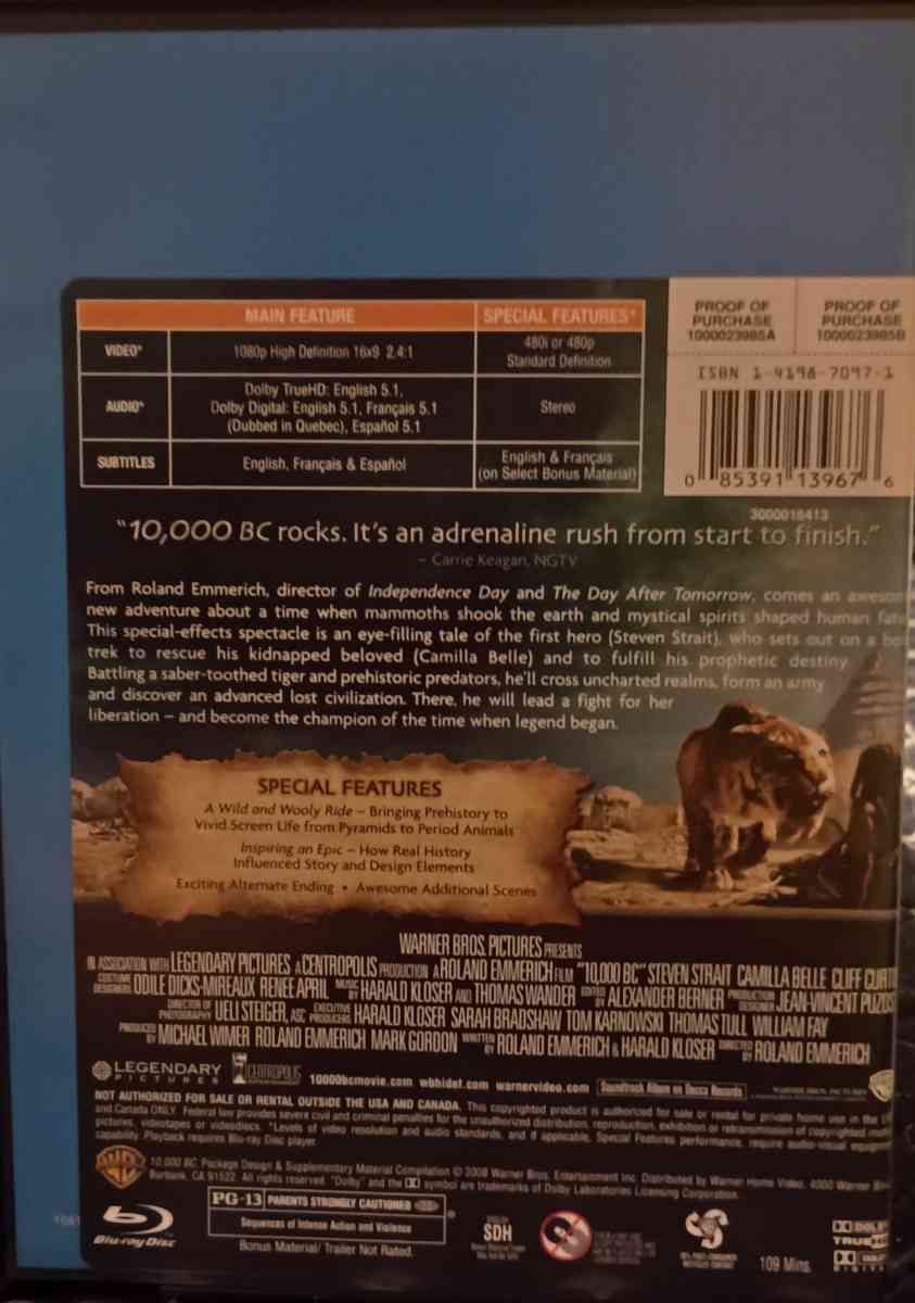 Invasion DVD and 10000BC Bluray