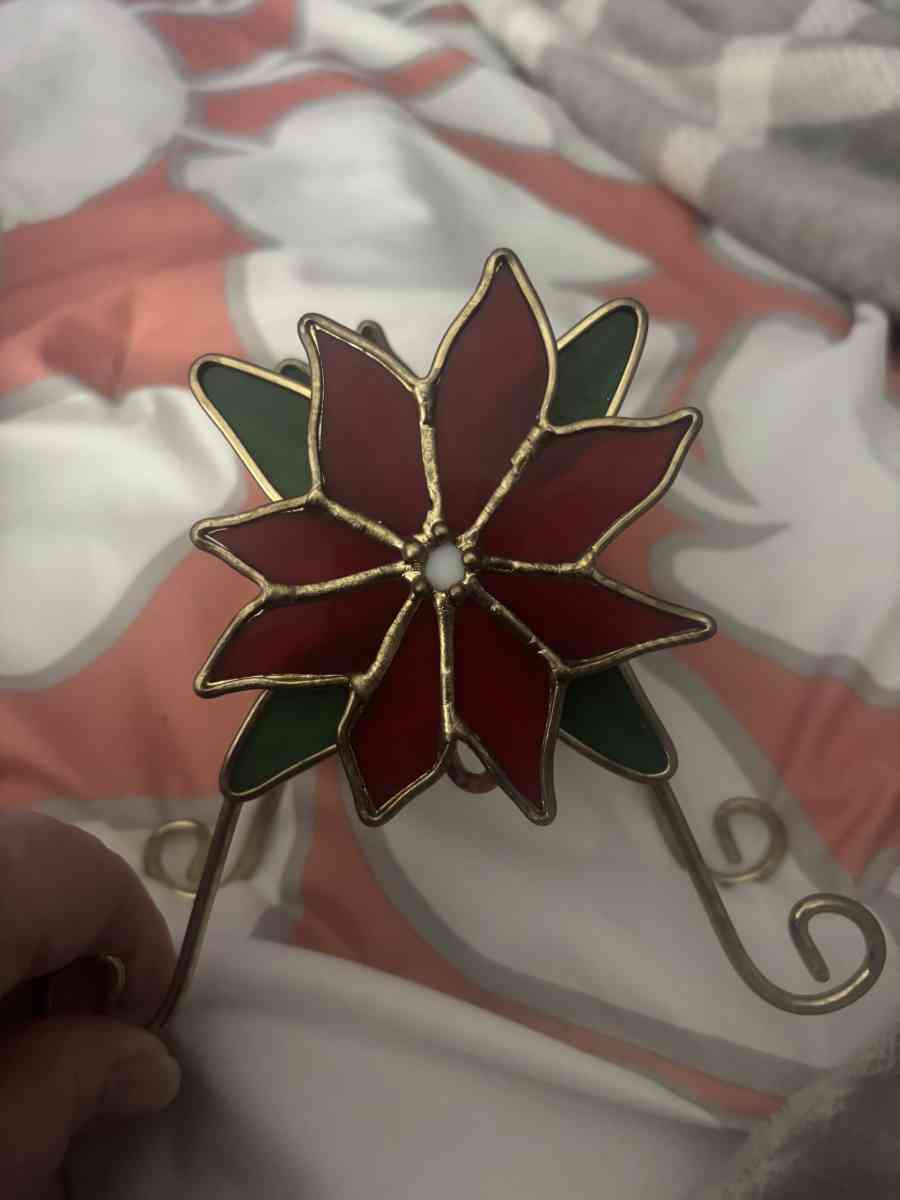 poinsettia glass and brass candle holder
