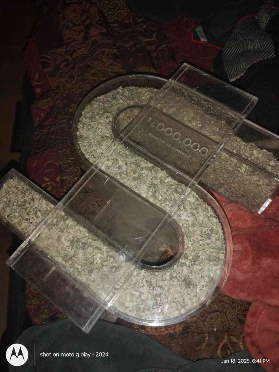 1 million dollars in a plastic money symbol container