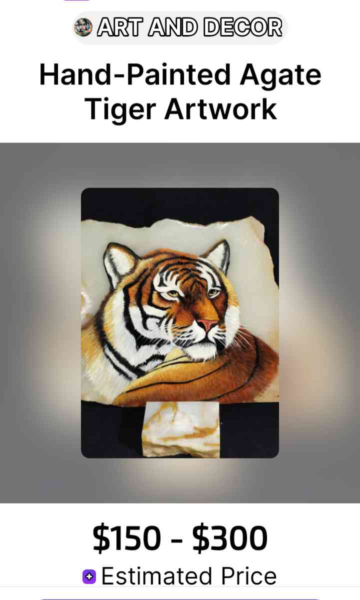 Agate Piece with Handpainted Tigers Head