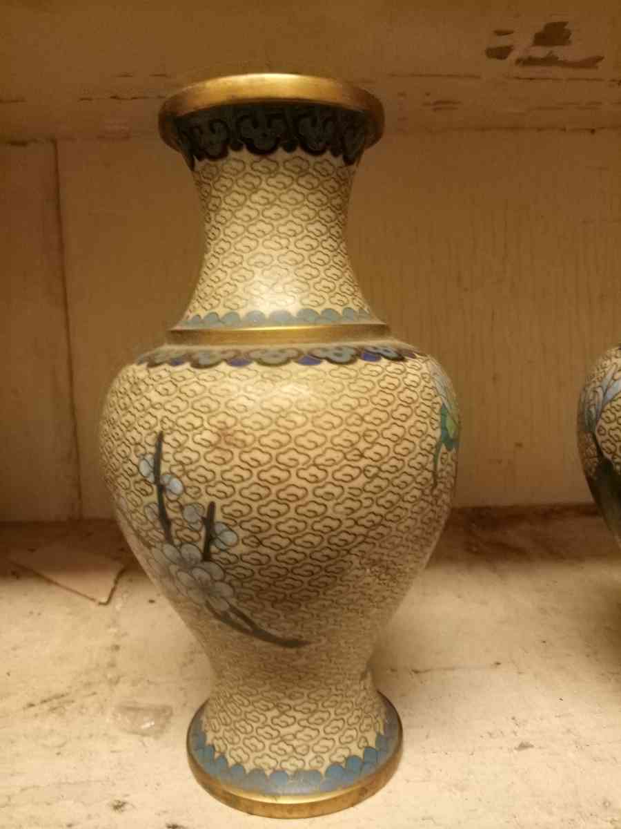 Pair of Vintage Chinese Enamel Colosal Vases