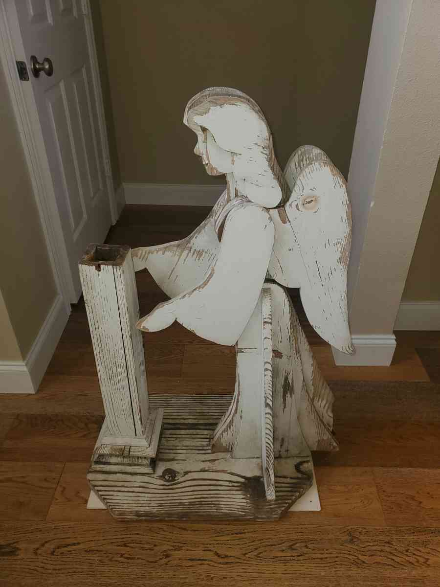 Wooden Folk Art  Praying Angel Pedestal 30L x 17W x 405H
