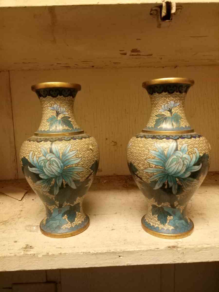 Pair of Vintage Chinese Enamel Colosal Vases