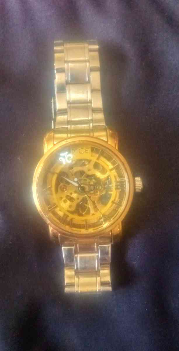 MCE Mechanical Gold Tone Skelton Watxh