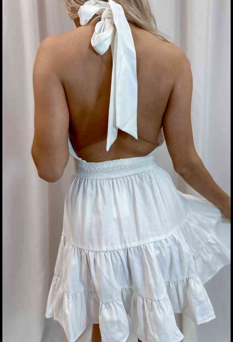 New White Halter Mini Dress