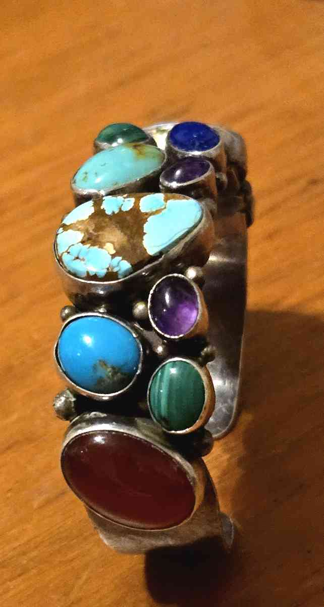 Sterling Silver Multi Stone Cuff Bracelet