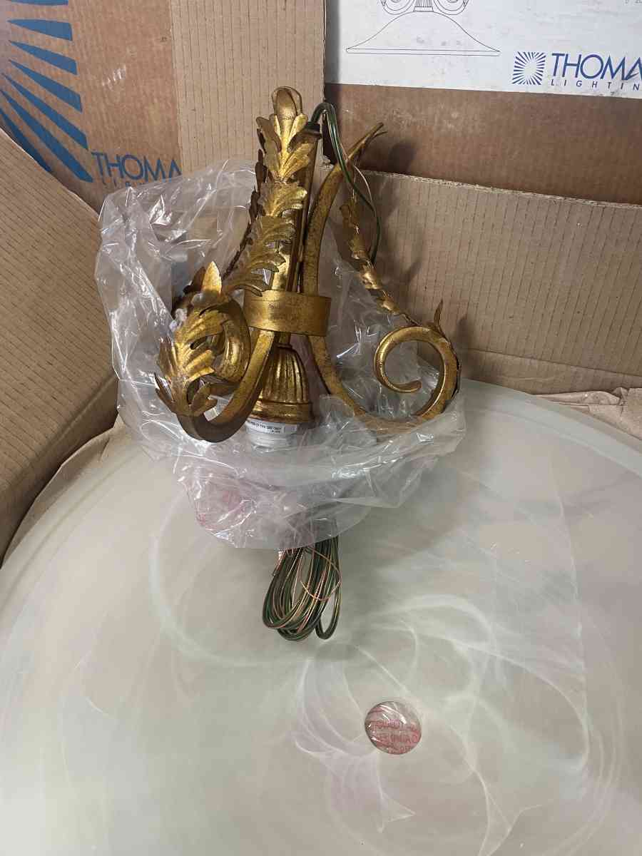 Gold Leaf Patina Amber Swirl Alabaster White Light Pendant