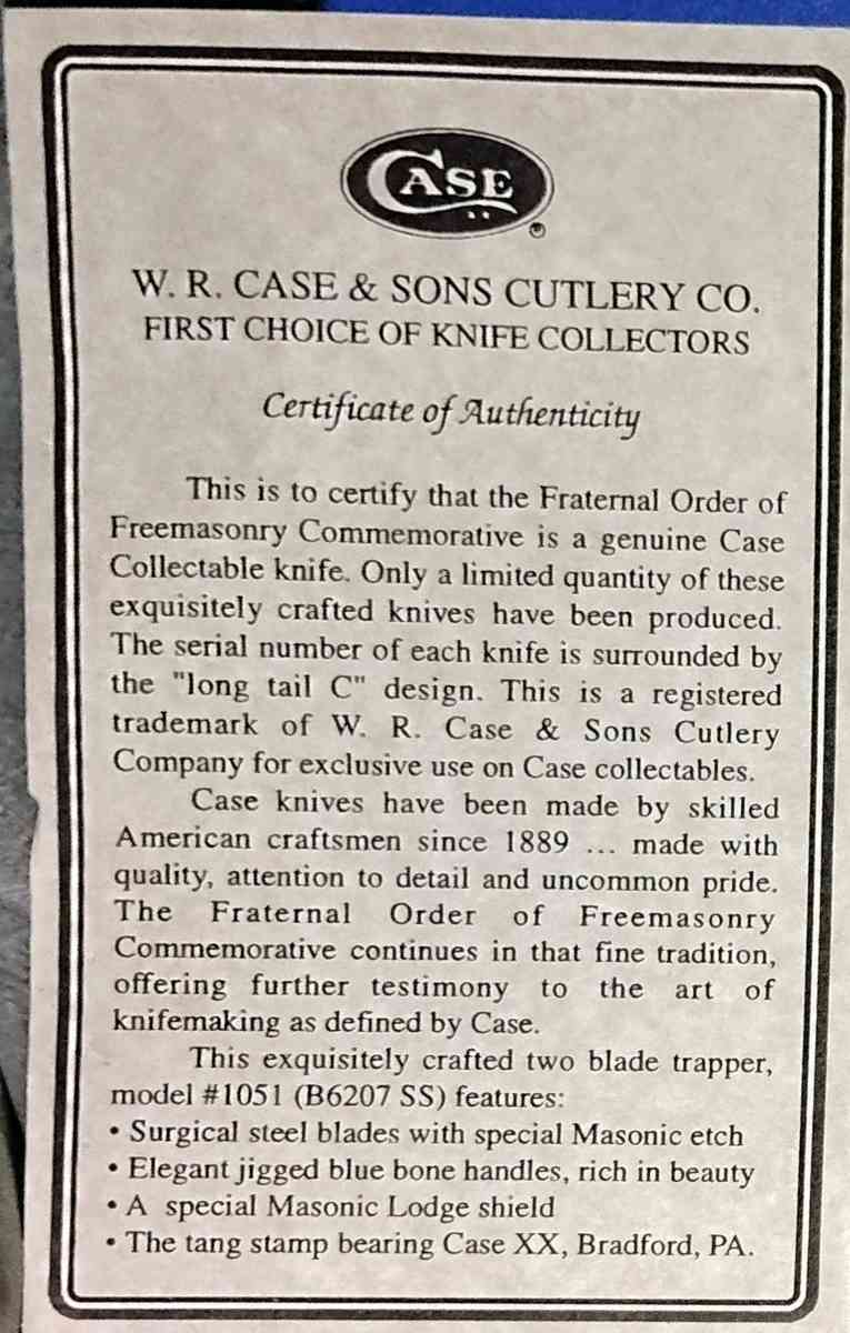 2 blades auth Freemasonry commemorative knife blue bone