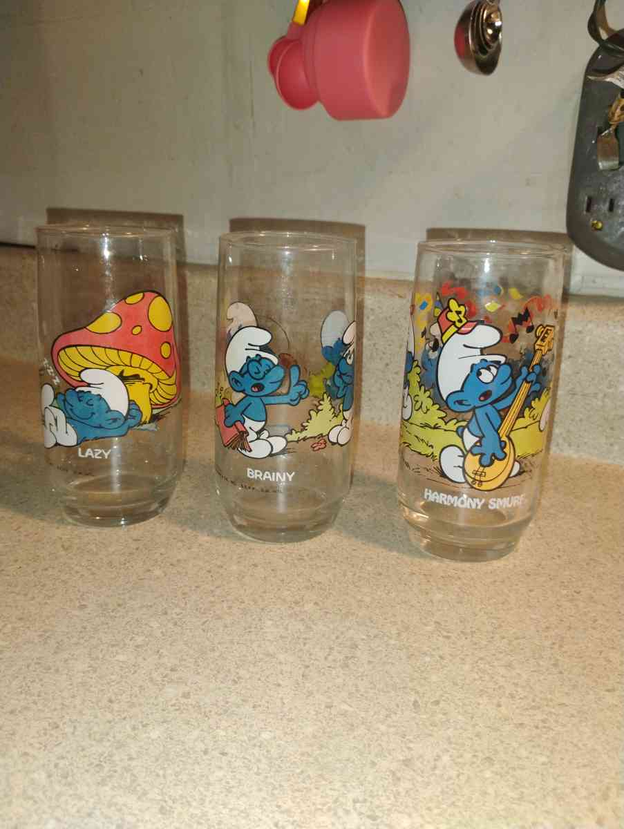 Vintage Smurfs Glasses 1980s Hardees drinking glasses 3 set