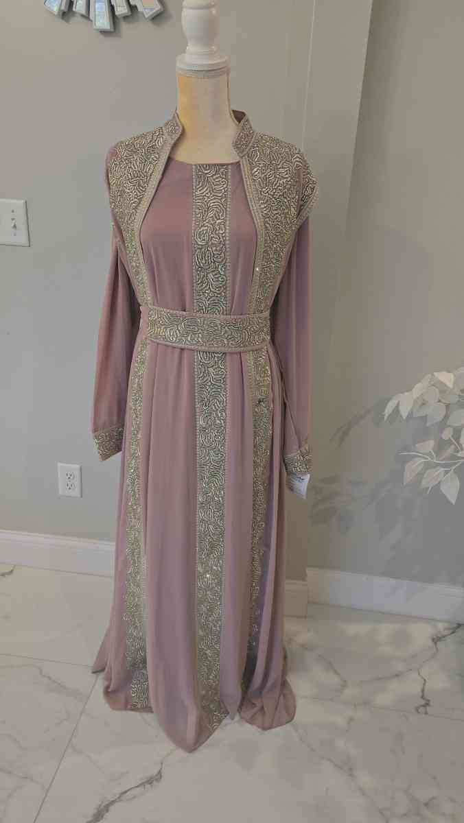 Egyptian Abaya 4 pieces belted fancy elegant dress