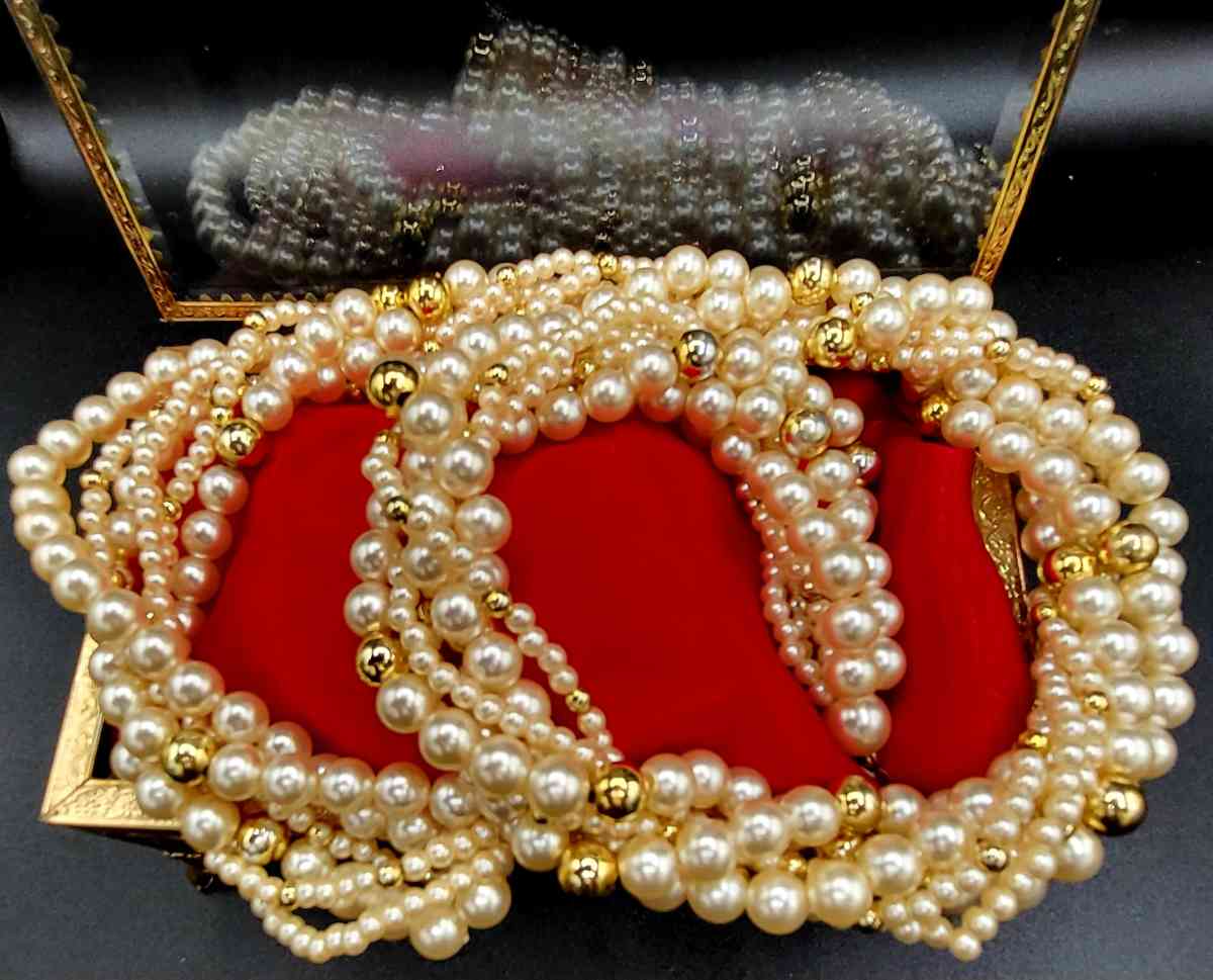 VTG Twisted Champagne Pearl  Layered Statement Necklace 18 C