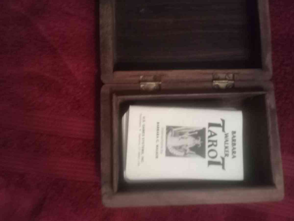 Beautifully Engraved Tarot Card Wood Box w  New Tarot cards