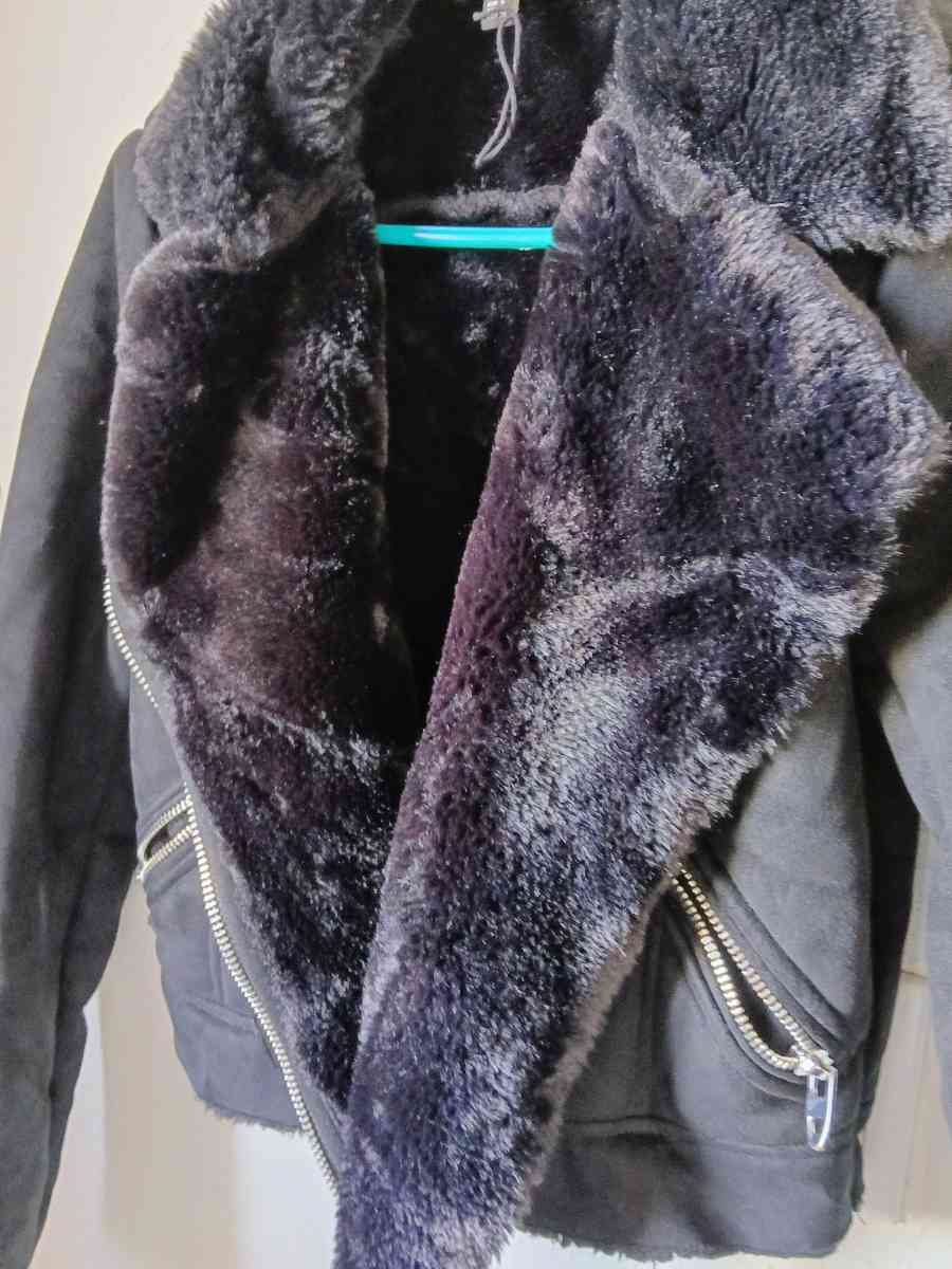 Black fauxfur suede jacket