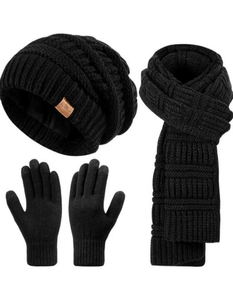 winter hats scarf and gloves set black