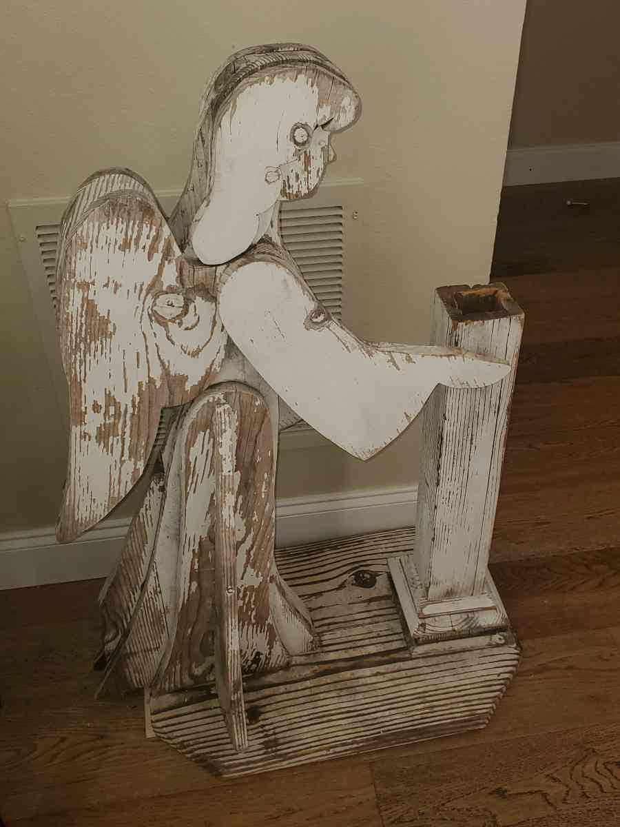 Wooden Folk Art  Praying Angel Pedestal 30L x 17W x 405H