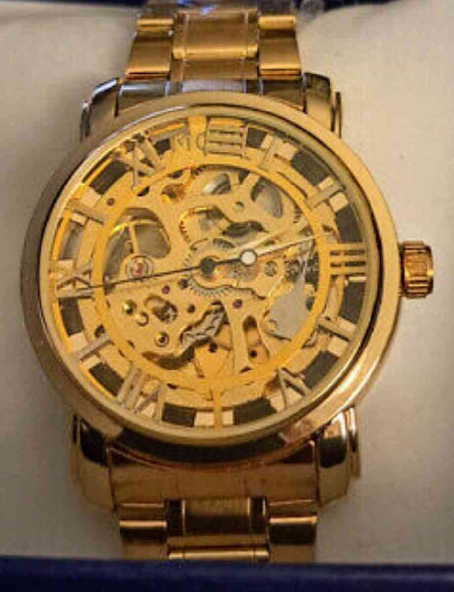 MCE Mechanical Gold Tone Skelton Watxh