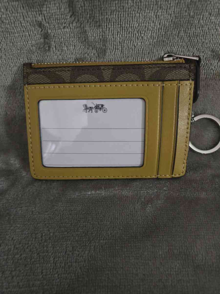 COACH SIGNATURE CS PVC MINI ID SKINNY SV  KHAKI  PETAL