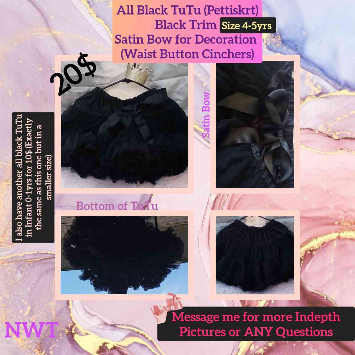 4 to 5yrs Black TuTu Pettiskrt NWT Button Cinchers