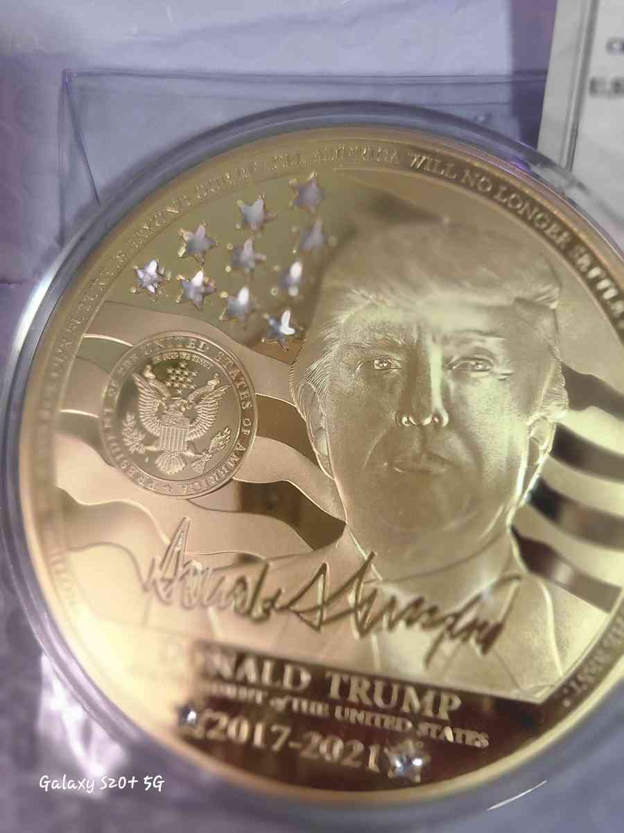 Donald trump jumbo coin layered in 24k gold