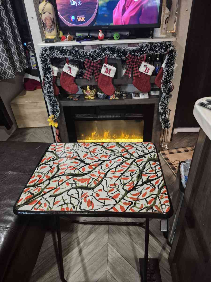 tv table tray and abstract paintings