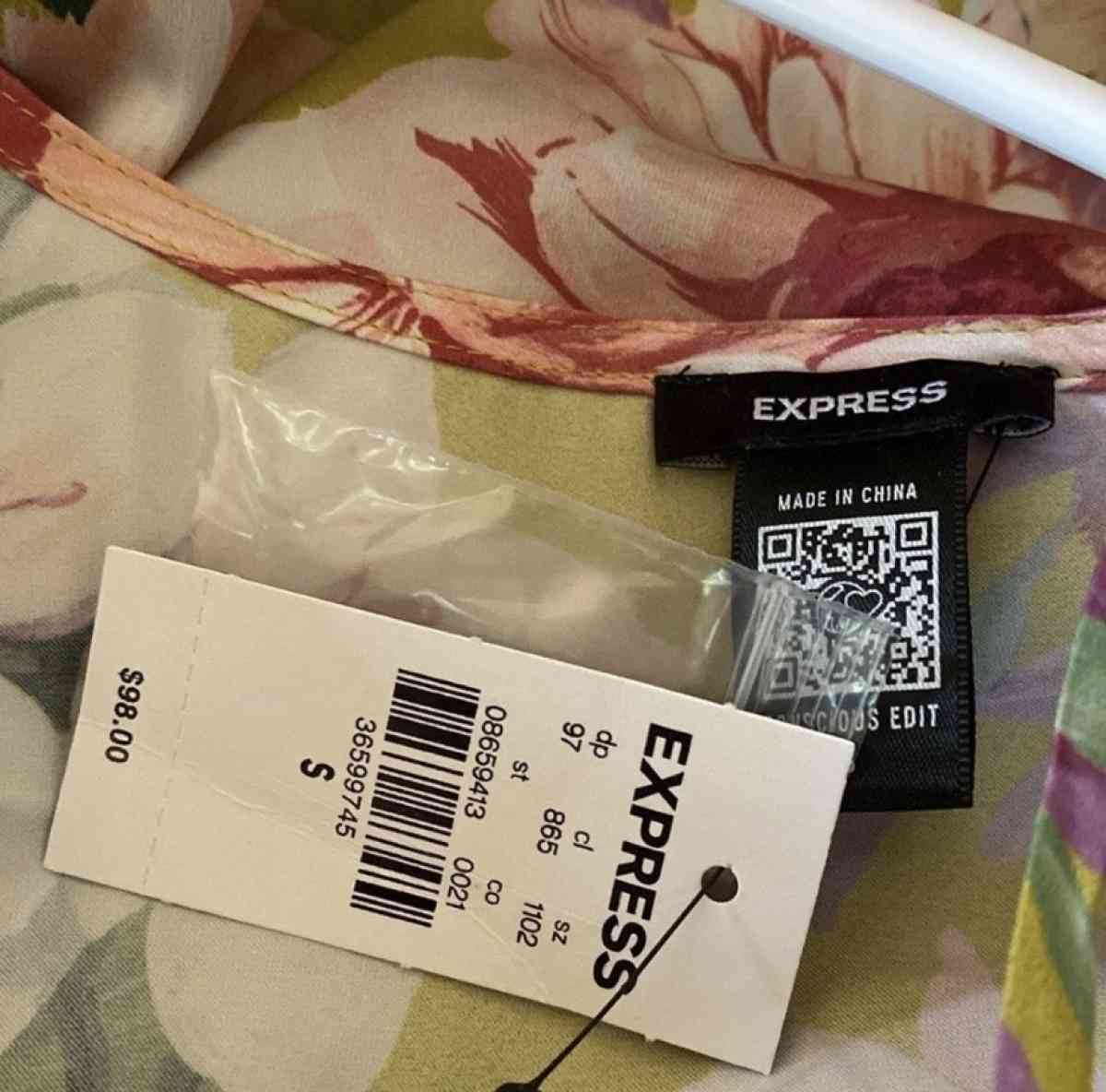 Express Satin Floral Tie Front Bralette Two Piece Top S NEW