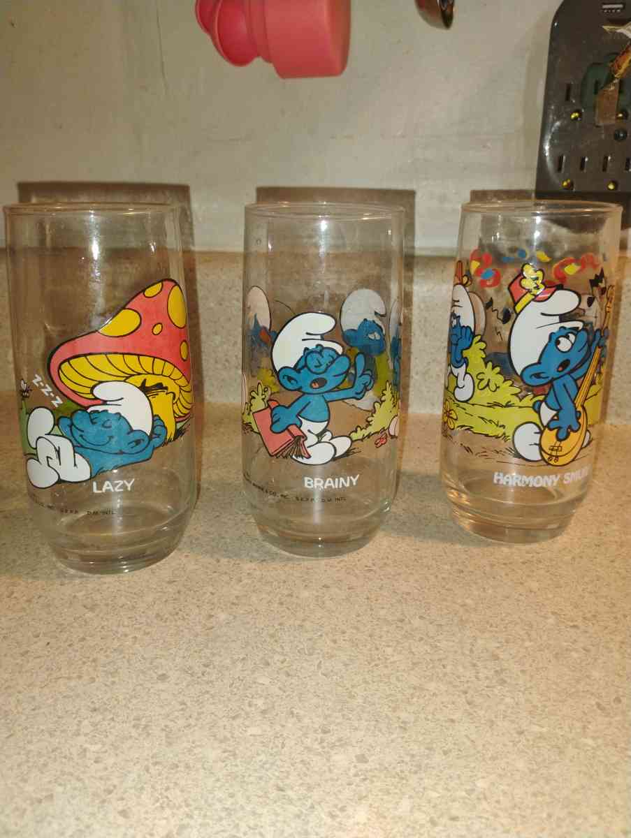 Vintage Smurfs Glasses 1980s Hardees drinking glasses 3 set