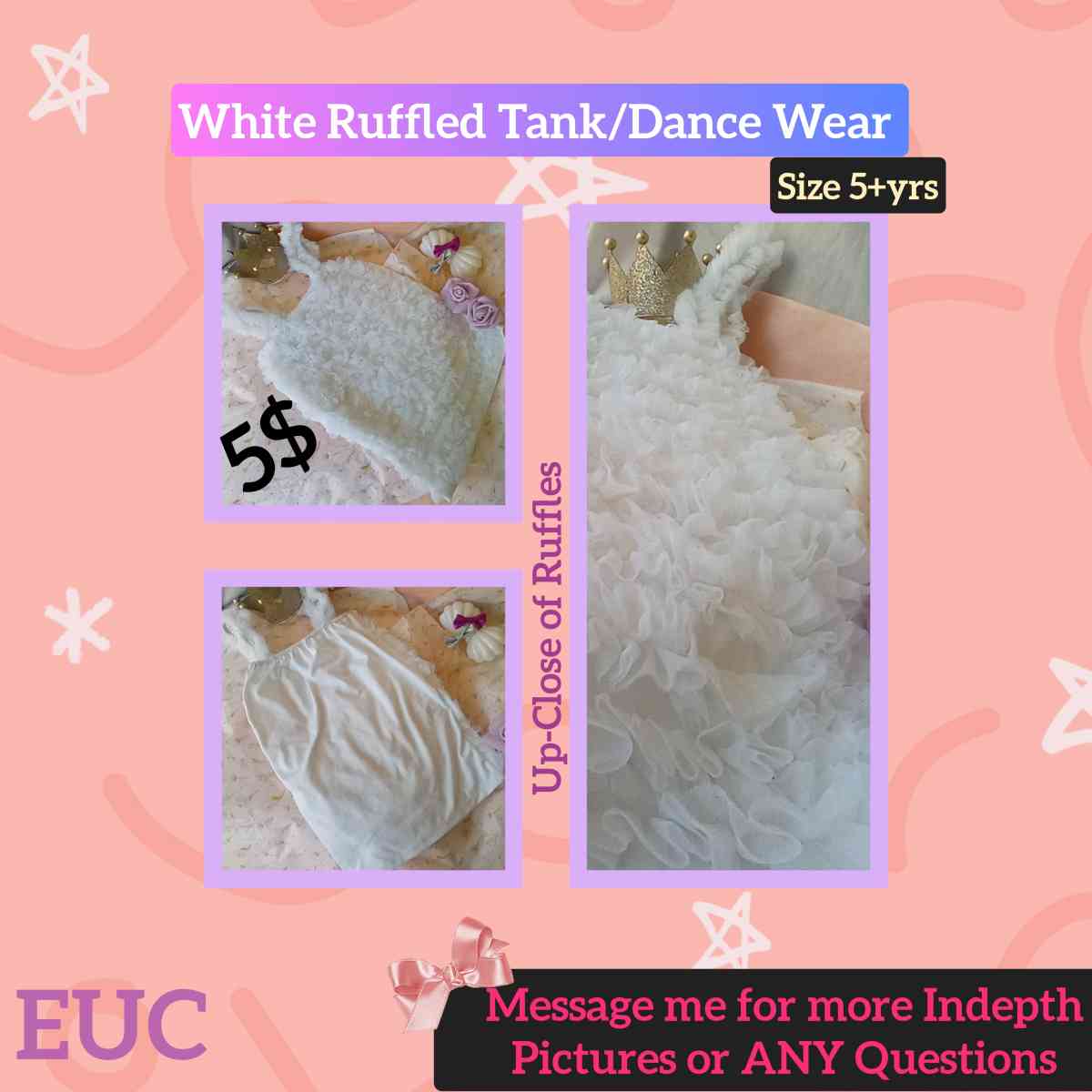 White Dance Wear Tank Ruffles EUC