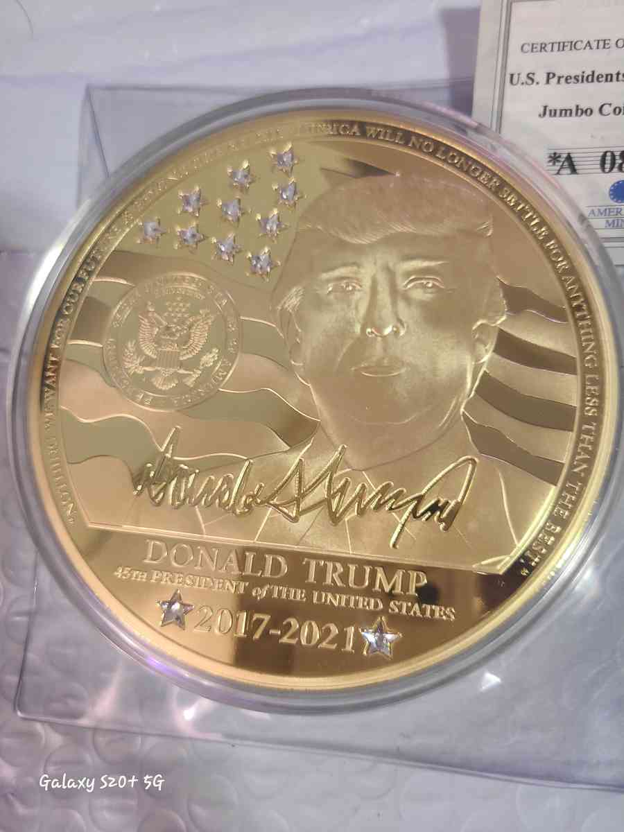Donald trump jumbo coin layered in 24k gold