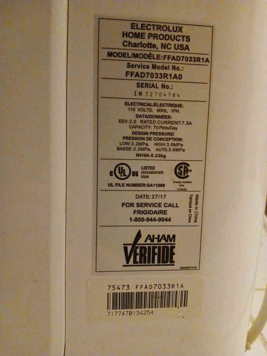 Frigidaire 70 pint Dehumidifier