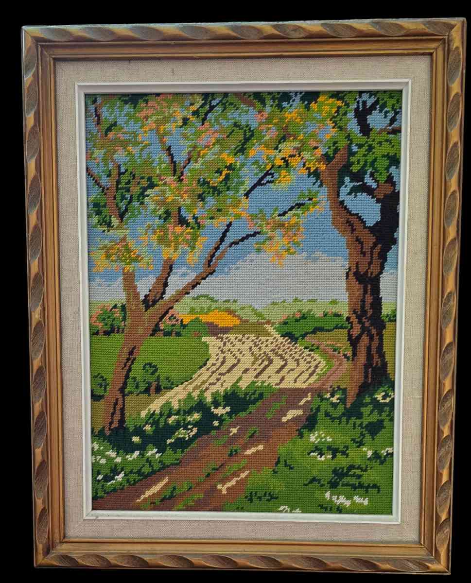 Vintage Needle point framed Canvas