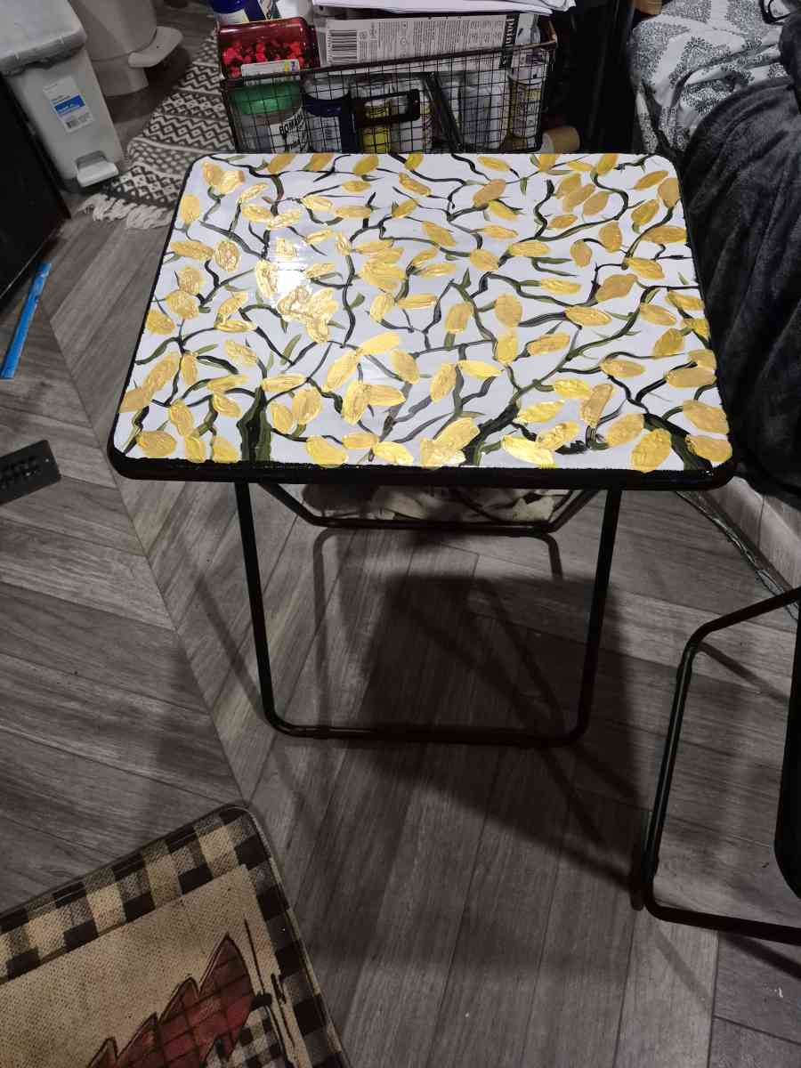 tv table tray and abstract paintings