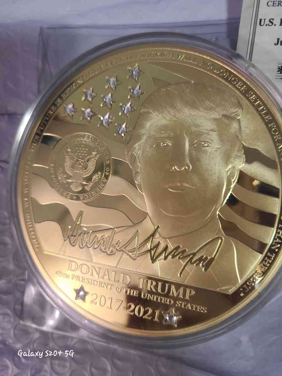 Donald trump jumbo coin layered in 24k gold