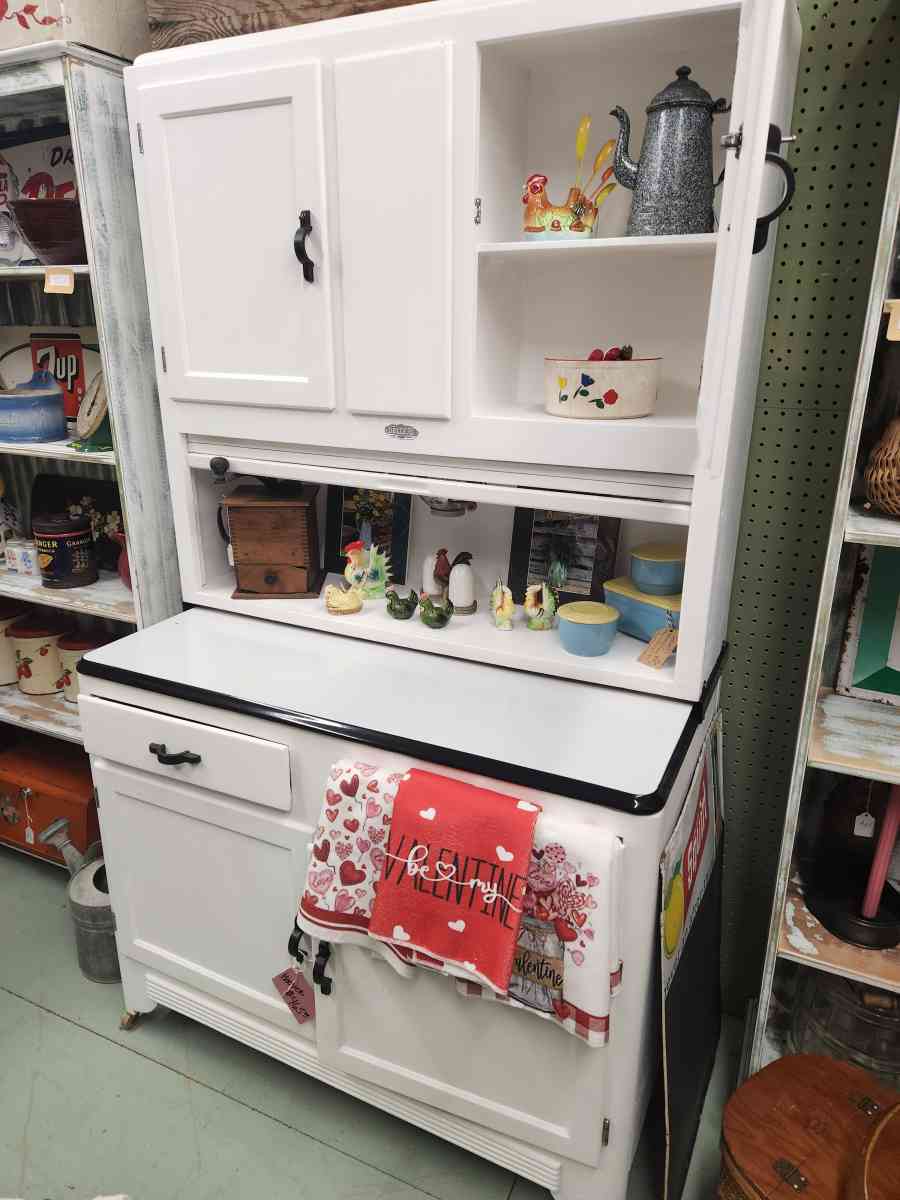 Sellers wooden Hoosier cabinet refinished in white