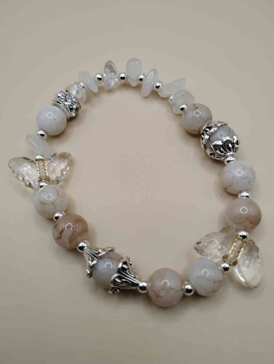 Radiant Mellow BEIGEs with Butterflies and SILVER accents