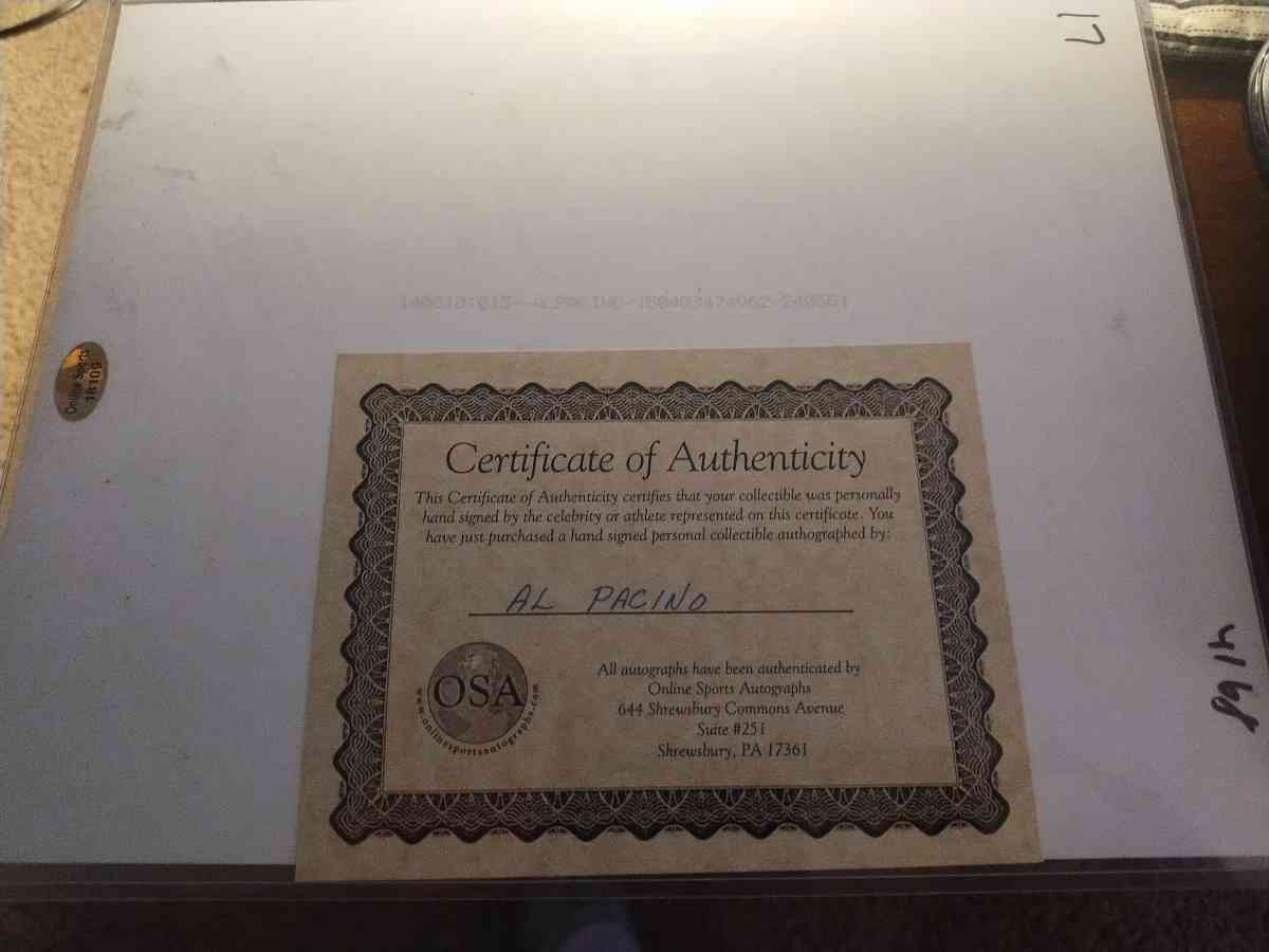 authenticated Al Pacino autograph