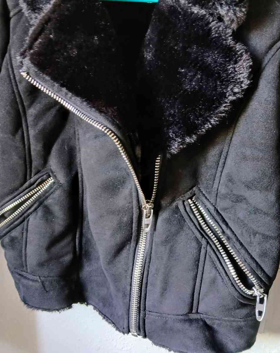 Black fauxfur suede jacket