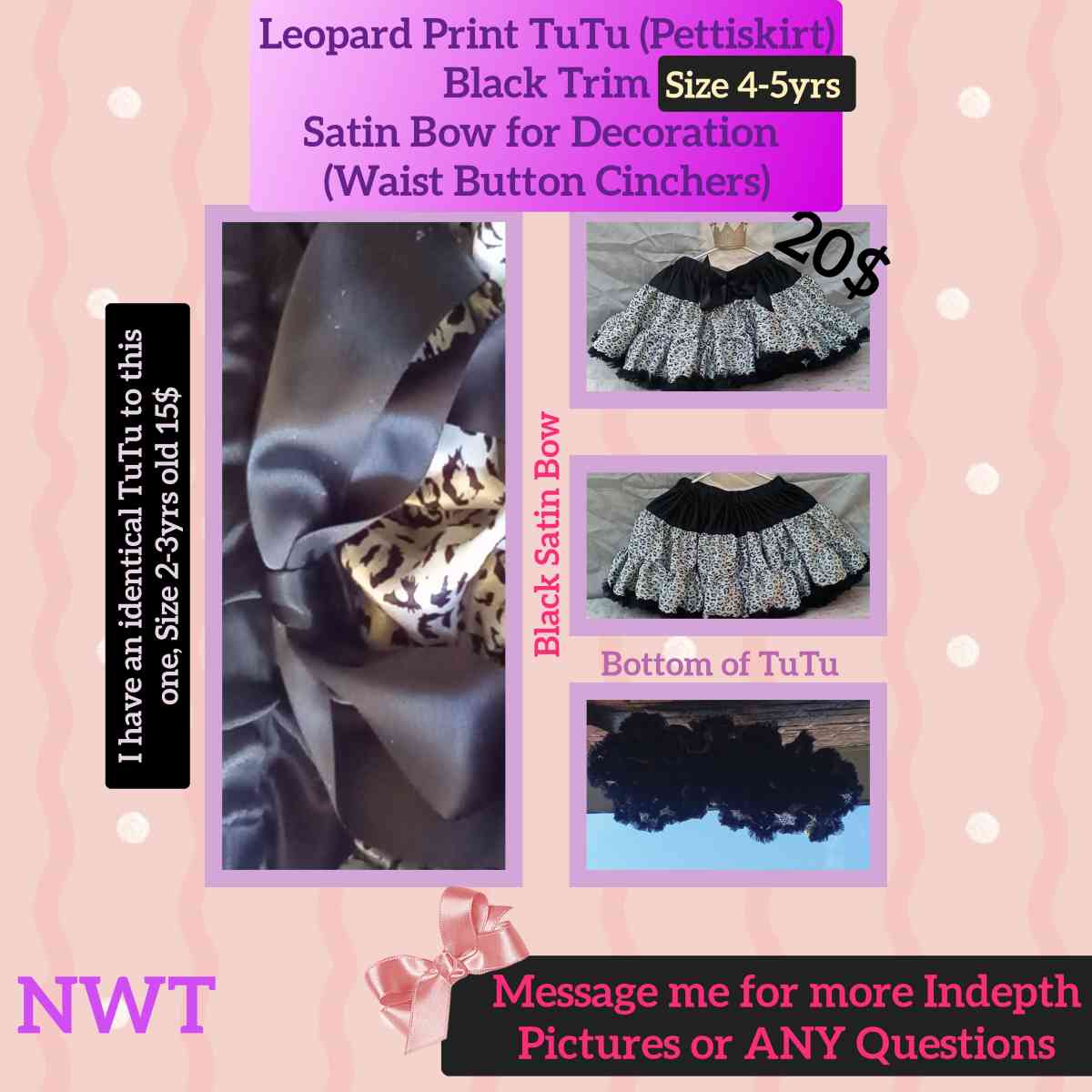 4 to 5yrs Leopard Print TuTu Pettiskirt NWT Button Cinchers