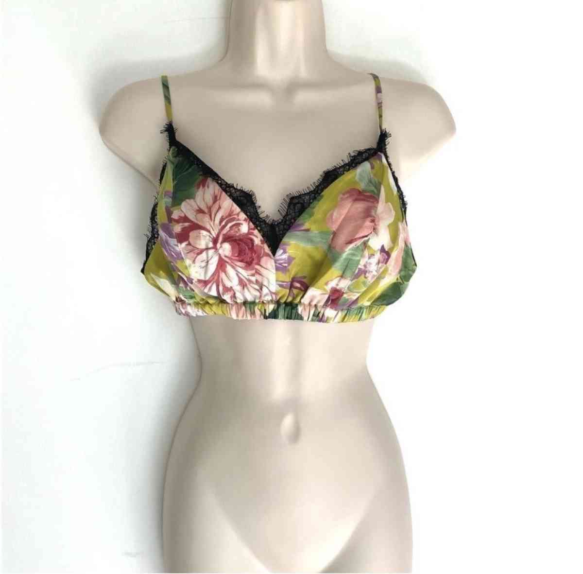 Express Satin Floral Tie Front Bralette Two Piece Top S NEW