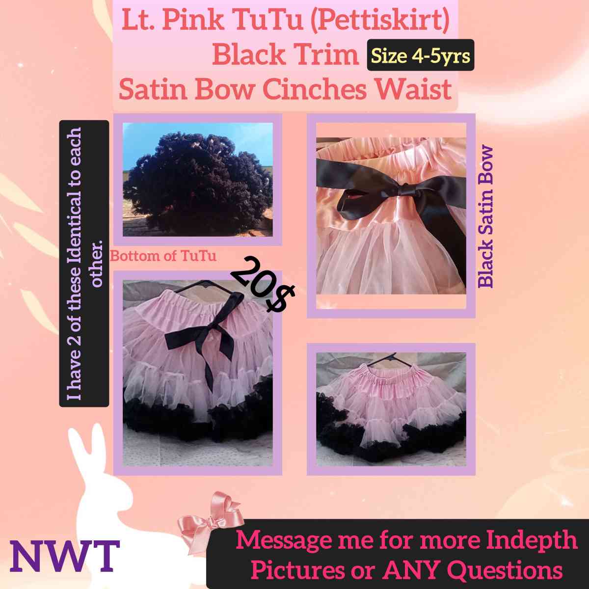 4 to 5yrs Lt Pink TuTu Pettiskirt NWT Button Cinchers