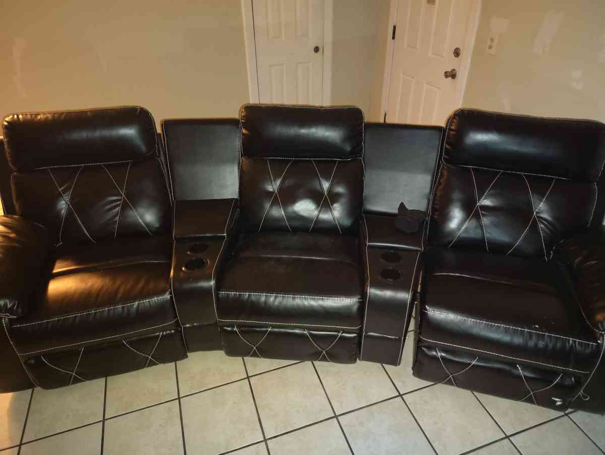 3 seat leather recliner set