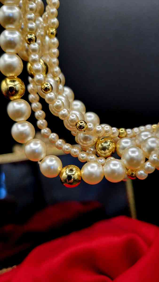 VTG Twisted Champagne Pearl  Layered Statement Necklace 18 C