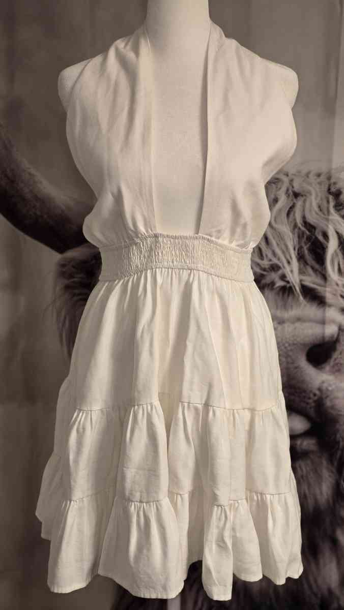 New White Halter Mini Dress