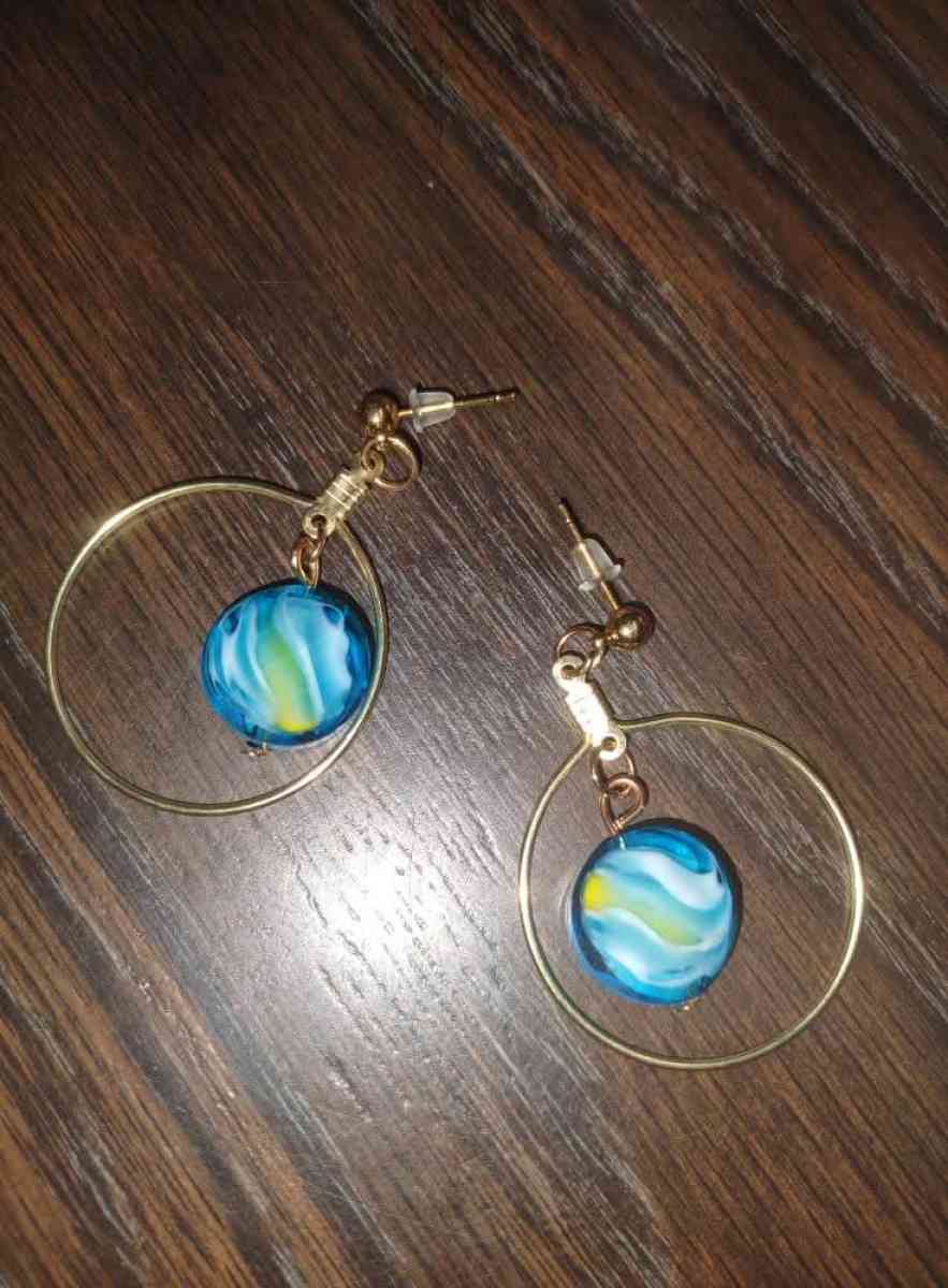 blue stone with hoop earring